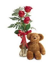 3 Red Roses and Teddy Bear